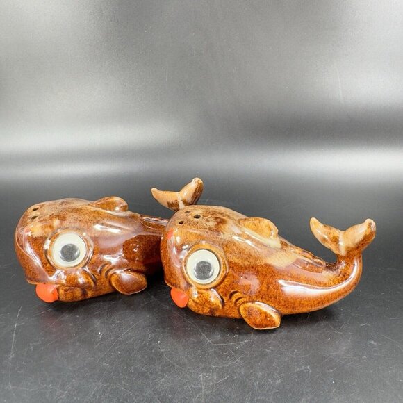 Vintage RedWare While Ceramic Hand Glazed Salt And Pepper Shaker Set Wiggly Eyes - Picture 9 of 13